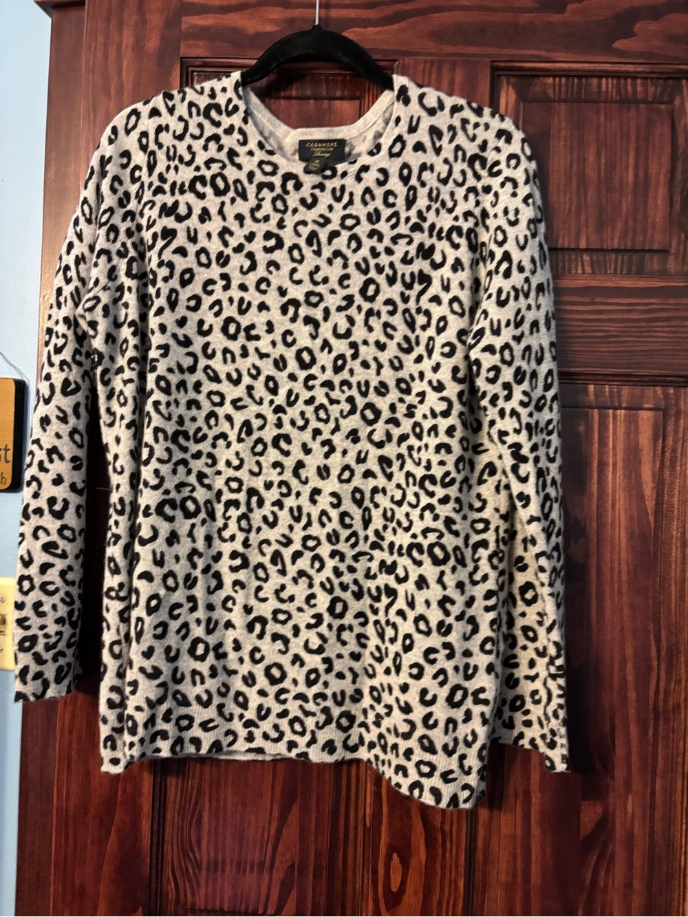 Charter Club Greyand Black Leopard Cashmere Crewneck Sweater